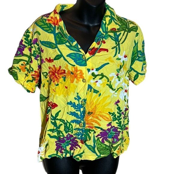Jams world florest bright floral button front short sleeve medium - Picture 1 of 6